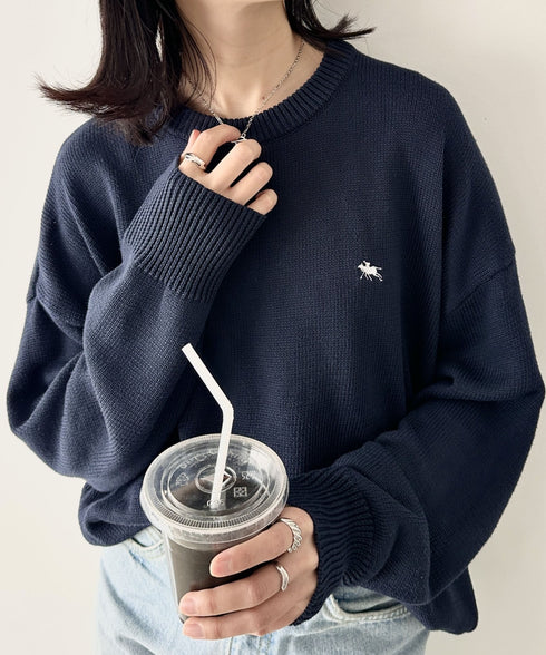 POLO CHAMPS(ポロチャンプス)/ポロチャンプス 別注 ワンポイント刺繍 クルーネック 長袖 オーバーサイズニット セーター | IM2244051 | ネイビー