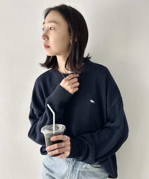 POLO CHAMPS(ポロチャンプス)/ポロチャンプス 別注 ワンポイント刺繍 クルーネック 長袖 オーバーサイズニット セーター | IM2244051 | ネイビー