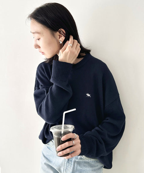 POLO CHAMPS(ポロチャンプス)/ポロチャンプス 別注 ワンポイント刺繍 クルーネック 長袖 オーバーサイズニット セーター | IM2244051 | ネイビー