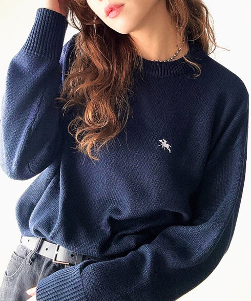 POLO CHAMPS(ポロチャンプス)/ポロチャンプス 別注 ワンポイント刺繍 クルーネック 長袖 オーバーサイズニット セーター | IM2244051 | ネイビー