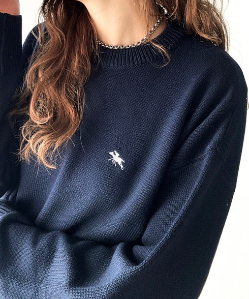 POLO CHAMPS(ポロチャンプス)/ポロチャンプス 別注 ワンポイント刺繍 クルーネック 長袖 オーバーサイズニット セーター | IM2244051 | ネイビー