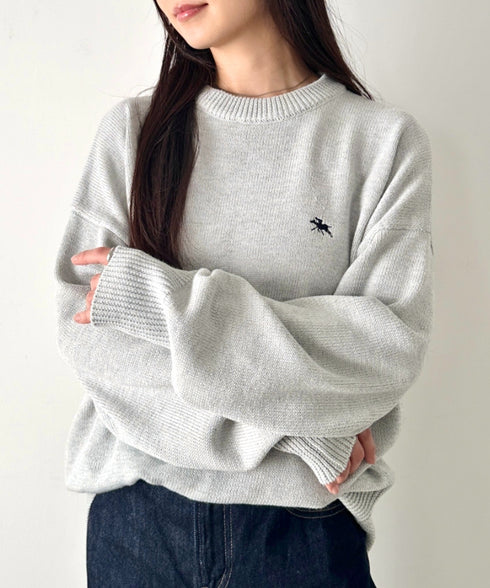 POLO CHAMPS(ポロチャンプス)/ポロチャンプス 別注 ワンポイント刺繍 クルーネック 長袖 オーバーサイズニット セーター | IM2244051 | グレー