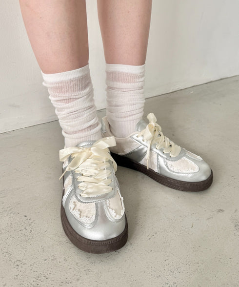 サテンリボンレースジャーマントレーナーシューズ | NU3255086 | シルバー