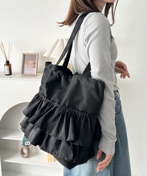 【A4サイズ対応】フリルトートバッグ | CL1251020 | ブラック