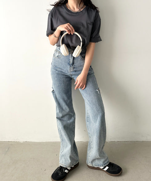 国内未発売 THE NORTH FACE(ザ・ノースフェイス)/ワンポイントロゴ 半袖 コットン Tシャツ/COTTON BASIC S/S R/TEE | IM2252001 | チャコールグレー
