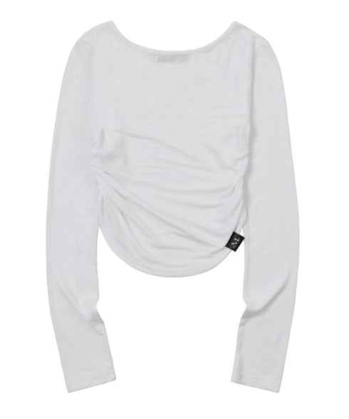 MUCENT(ムセント)/Uネック 裾ラウンド サイドシャーリング カットソー/Four Seasons See-through Signature Logo Yu-neck Shirring Tee | AT2251002 | ホワイト