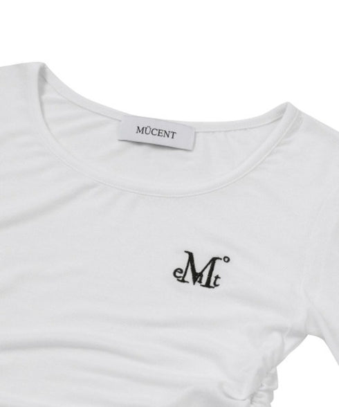 MUCENT(ムセント)/Uネック 裾ラウンド サイドシャーリング カットソー/Four Seasons See-through Signature Logo Yu-neck Shirring Tee | AT2251002 | ホワイト