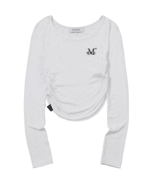 MUCENT(ムセント)/Uネック 裾ラウンド サイドシャーリング カットソー/Four Seasons See-through Signature Logo Yu-neck Shirring Tee | AT2251002 | ホワイト