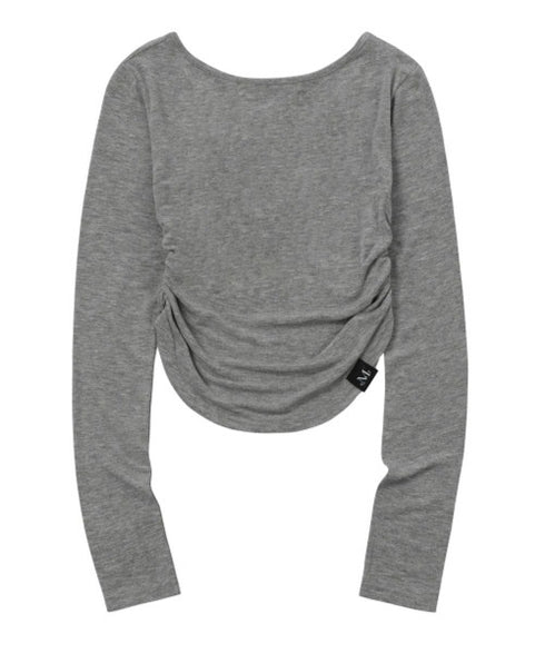 MUCENT(ムセント)/Uネック 裾ラウンド サイドシャーリング カットソー/Four Seasons See-through Signature Logo Yu-neck Shirring Tee | AT2251002 | グレー