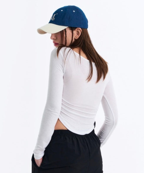 MUCENT(ムセント)/Uネック 裾ラウンド サイドシャーリング カットソー/Four Seasons See-through Signature Logo Yu-neck Shirring Tee | AT2251002 | ホワイト