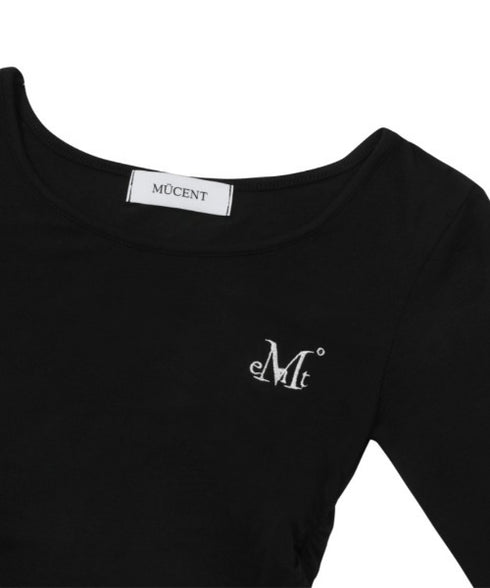 MUCENT(ムセント)/Uネック 裾ラウンド サイドシャーリング カットソー/Four Seasons See-through Signature Logo Yu-neck Shirring Tee | AT2251002 | ブラック
