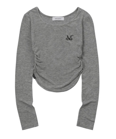 MUCENT(ムセント)/Uネック 裾ラウンド サイドシャーリング カットソー/Four Seasons See-through Signature Logo Yu-neck Shirring Tee | AT2251002 | グレー