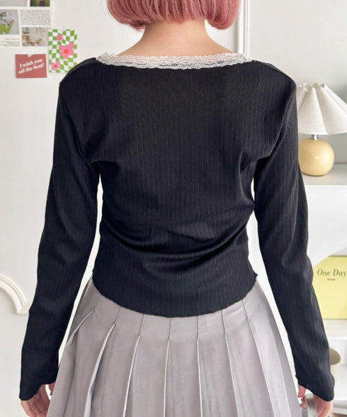 レース付き長袖インナートップス | NU2251059 | ブラック
