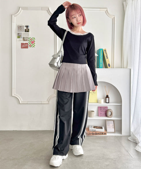 レース付き長袖インナートップス | NU2251059 | ブラック