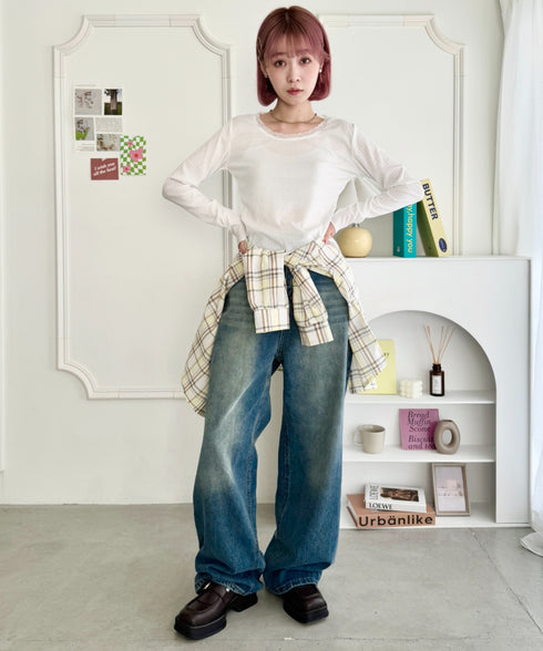 レース付き長袖インナートップス | NU2251059 | ホワイト