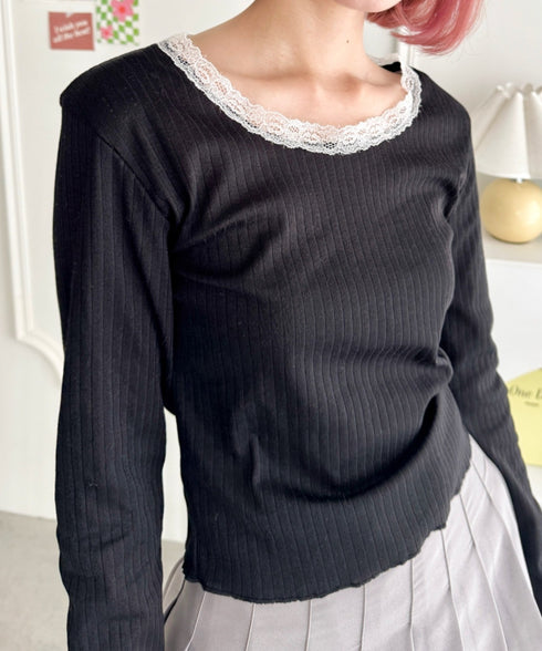 レース付き長袖インナートップス | NU2251059 | ブラック