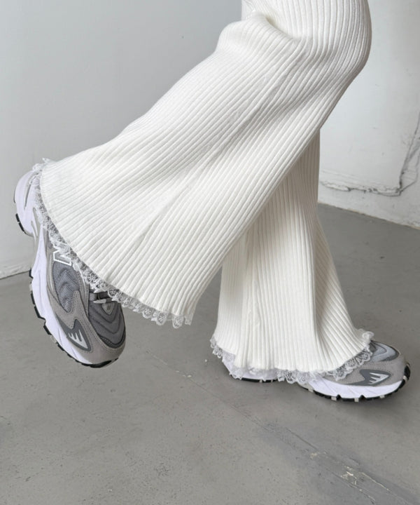 裾レースリブパンツ | NU2255076 | ホワイト
