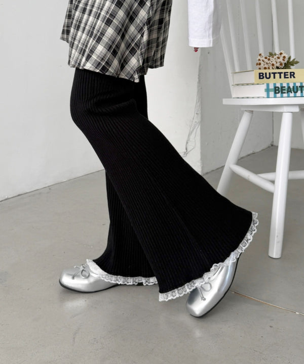 裾レースリブパンツ | NU2255076 | ブラック