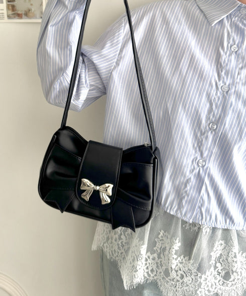 リボンモチーフホーボーバッグ | LO1255130 | ブラック