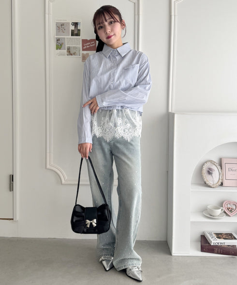 リボンモチーフホーボーバッグ | LO1255130 | ブラック