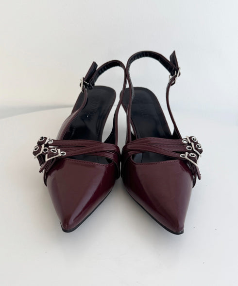 メニーベルトポインテッドミュールパンプス | LO3255134 | レッド