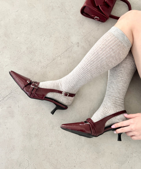 メニーベルトポインテッドミュールパンプス | LO3255134 | レッド