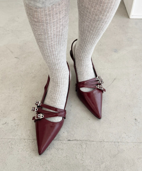 メニーベルトポインテッドミュールパンプス | LO3255134 | レッド