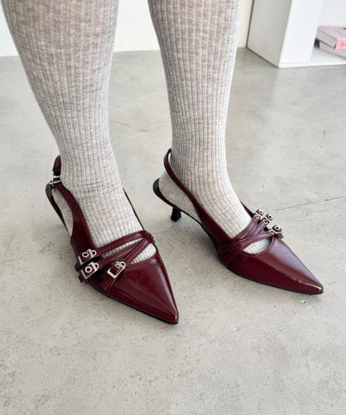メニーベルトポインテッドミュールパンプス | LO3255134 | レッド