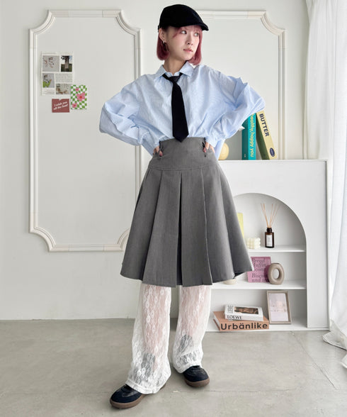 ワイドプリーツミディ丈スカート | NU2255122 | グレー