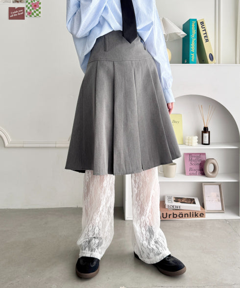 ワイドプリーツミディ丈スカート | NU2255122 | グレー