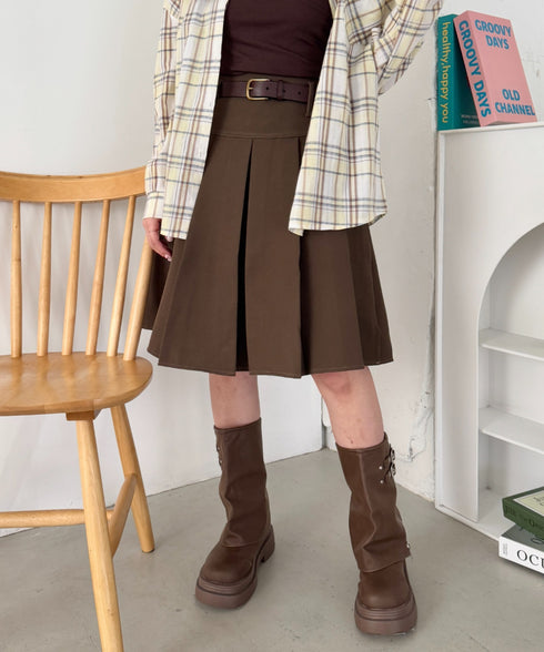 ワイドプリーツミディ丈スカート | NU2255122 | ブラウン