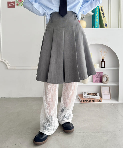 ワイドプリーツミディ丈スカート | NU2255122 | グレー