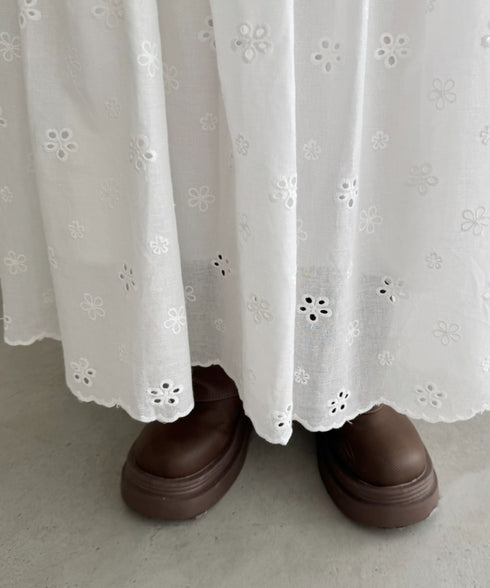 フラワー刺繍コットンレースティアードスカート | LO2255147 | ホワイト