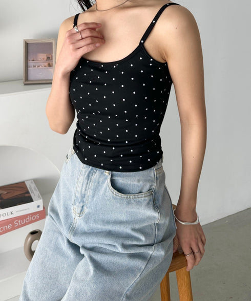 カップ付きドット柄キャミソール | CL2255010 | ブラック