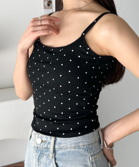 カップ付きドット柄キャミソール | CL2255010 | ブラック