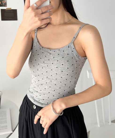 カップ付きドット柄キャミソール | CL2255010 | グレー