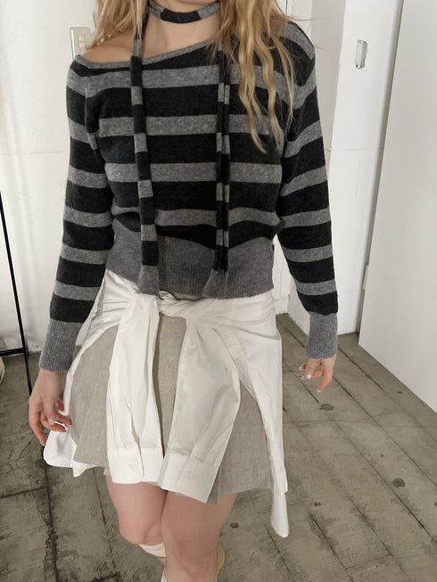 ボーダーワンショルダーニット | SL2244616 | グレー