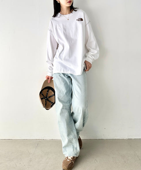 THE NORTH FACE(ザ・ノースフェイス)/ワンポイント ロゴ刺繍 ステッチ 切り替え 長袖 ロンT/ESSENTIAL L/S R/TEE | IM2251049 | ホワイト