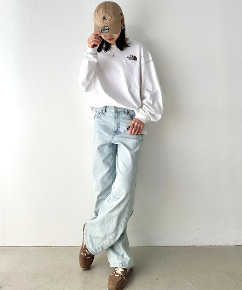 THE NORTH FACE(ザ・ノースフェイス)/ワンポイント ロゴ刺繍 ステッチ 切り替え 長袖 ロンT/ESSENTIAL L/S R/TEE | IM2251049 | ホワイト