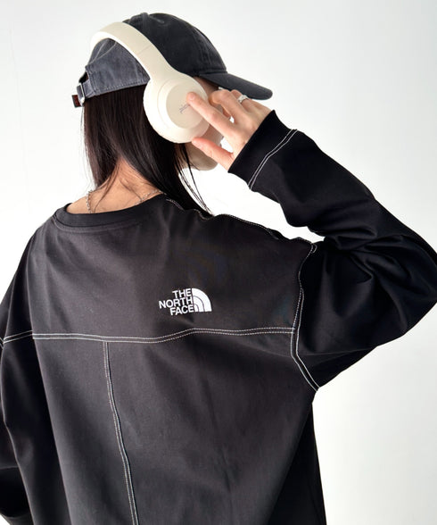 THE NORTH FACE(ザ・ノースフェイス)/ワンポイント ロゴ刺繍 ステッチ 切り替え 長袖 ロンT/ESSENTIAL L/S R/TEE | IM2251049 | ブラック