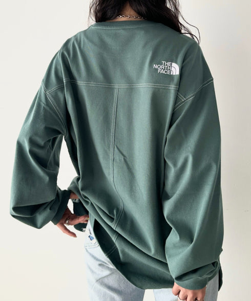 THE NORTH FACE(ザ・ノースフェイス)/ワンポイント ロゴ刺繍 ステッチ 切り替え 長袖 ロンT/ESSENTIAL L/S R/TEE | IM2251049 | グリーン