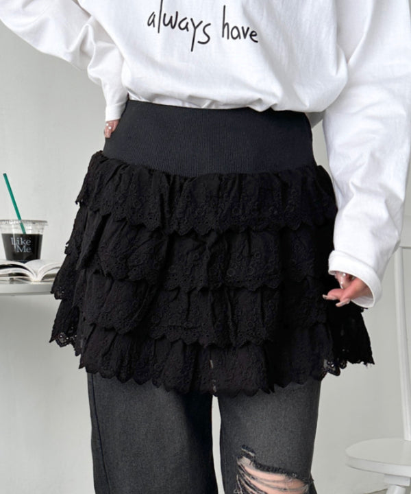コットンレースティアードミニスカート | CL2255017 | ブラック