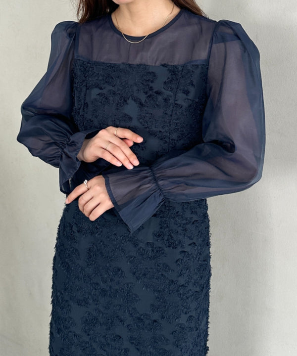 ラウンドネックシアーロングワンピース ドレス | MD2251080 | ネイビー