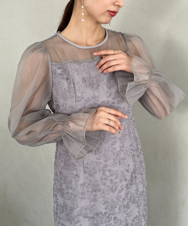 ラウンドネックシアーロングワンピース ドレス | MD2251080 | グレー