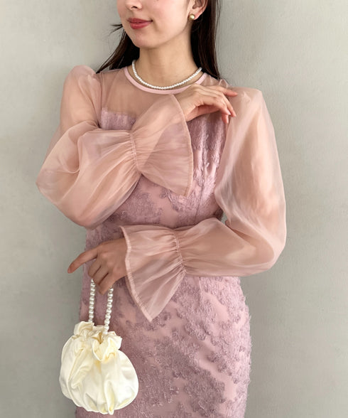 【お気に入り10000越え♪】ラウンドネックシアーロングワンピース ドレス 結婚式お呼ばれオケージョンパーティー | MD2251080 | ピンク