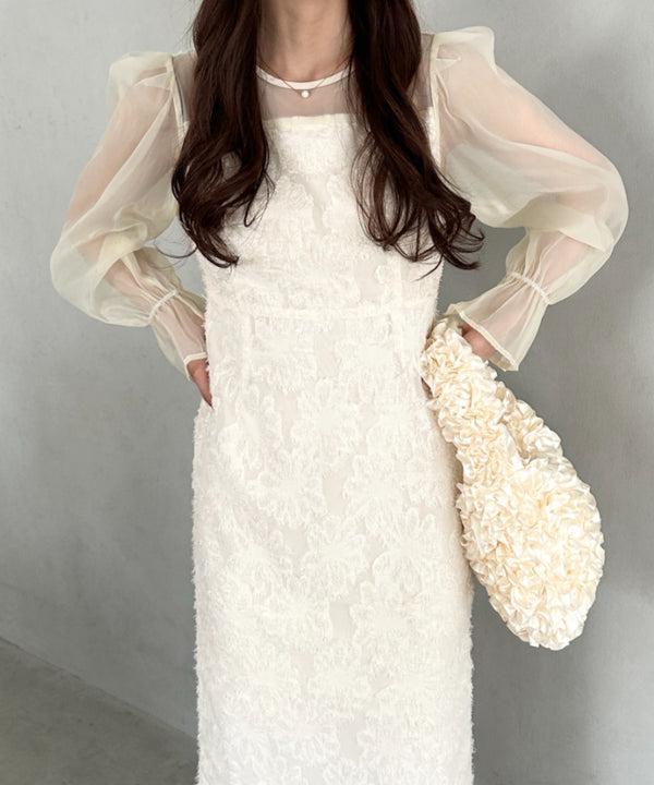 ラウンドネックシアーロングワンピース ドレス | MD2251080 | アイボリー