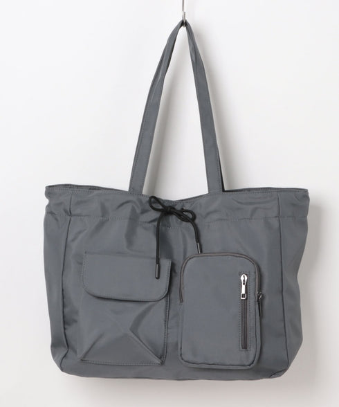 【A4収納可/詳細動画付き】大容量 軽量 多収納トートバッグ ナイロン巾着バッグ | WR1255011 | チャコールグレー