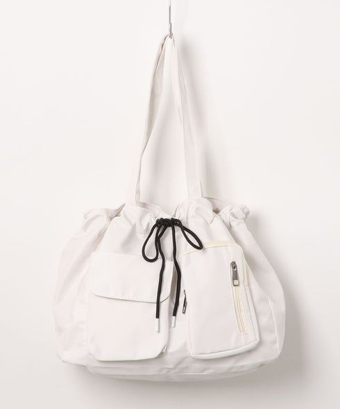 【A4収納可/詳細動画付き】大容量 軽量 多収納トートバッグ ナイロン巾着バッグ | WR1255011 | アイボリー