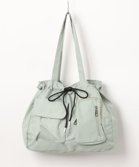 【A4収納可/詳細動画付き】大容量 軽量 多収納トートバッグ ナイロン巾着バッグ | WR1255011 | カーキ