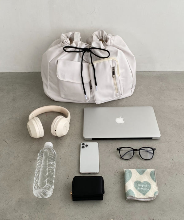 【A4収納可/詳細動画付き】大容量 軽量 多収納トートバッグ ナイロン巾着バッグ | WR1255011 | アイボリー